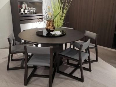 Elegant Modern Oak Veneered Wood Round Dining Table and Chairs