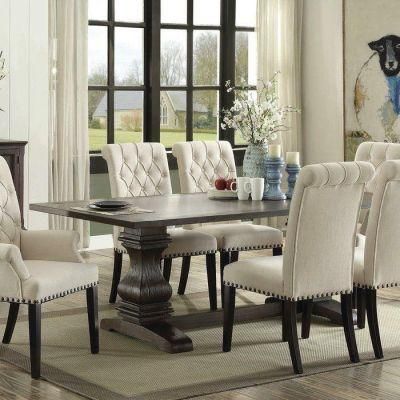 Traditional Embroider Dining Chair Tufted Button Leather Chair
