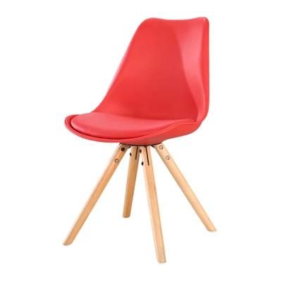 Wholesale High Quality Modern Wood Legs Red PU Leather Cushion Plastic Coffee Dining Chair