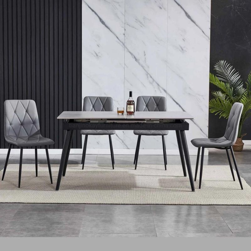 Modern Furniture Slate Ceramic Table Luxury Folding Extendable Dining Table Sets Sintered Stone Ceramic Bulgaria Grey Dining Table and Chair Sets