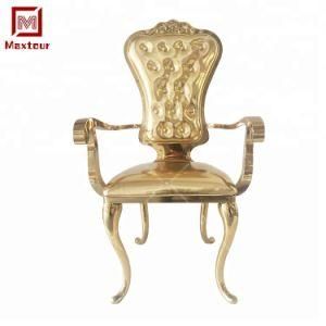Luxury Gold Wedding Throne Metal Dining Chair for King and Queen with Arms