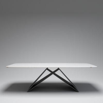 Home Furniture Stone Steel Frame Dining Set Marble Table with PU Leather Chairs