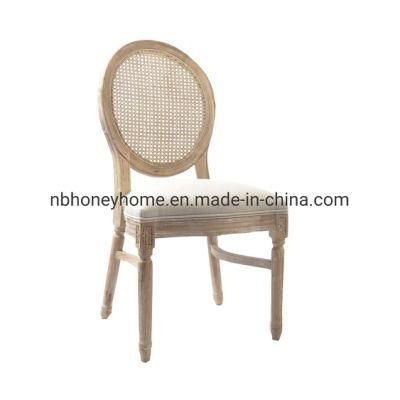 Louis Chair Rattan Back Fabric Seat Stackable Dining Chair