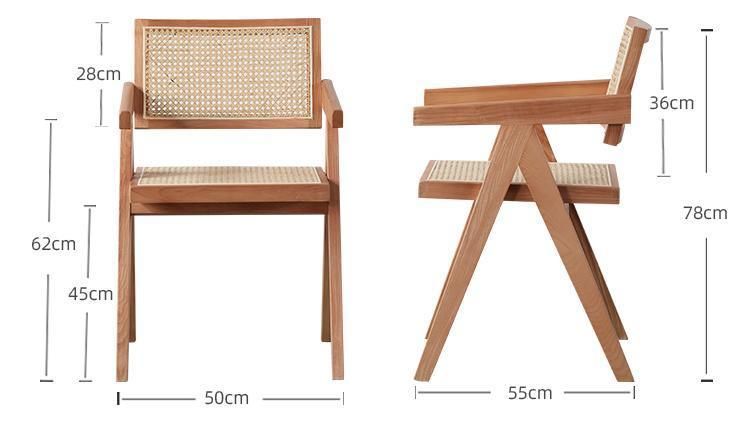 Rubber Wooden Dining Chair with Rattan Back and Rattan Seat