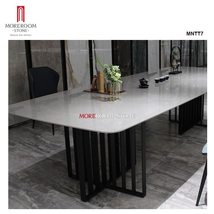 Modern Style Rectangle Calacatta White Marble Stone Look Porcelain Slab Dining Tables