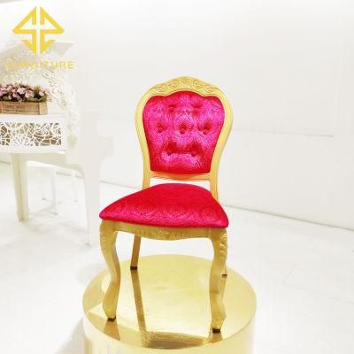 Festive Red Stainless Steel Chairs for Hotel Wedding Banquet Dining Room