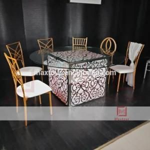 Square Stainless Steel and Acrylic with LED Light Base Glass Top Round Dining Table