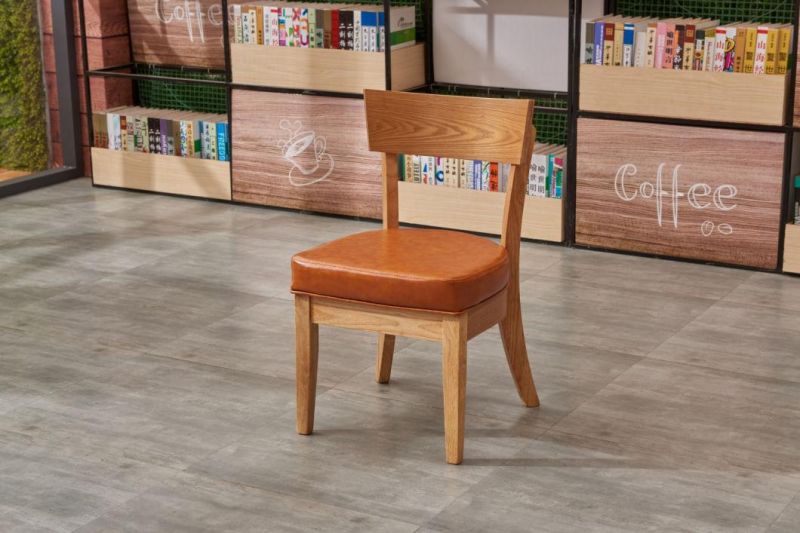 Wholesale Wooden Dining Chair Solid Wood with PU Leather Chair for Coffee Shop Restaurant