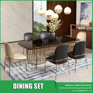 Rectangle Marble Dining Table Furniture Set with High Back Dining Chair in Modern Design