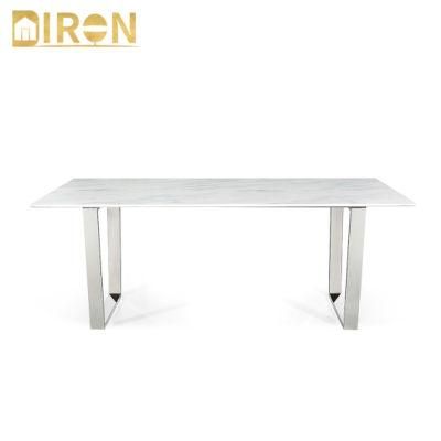Chinese Modern Hotel Bedroom Home Dining Living Room Furniture Stainless Steel Marble Dining Table