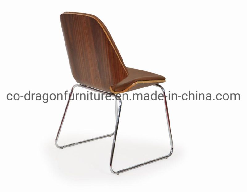 Modern Wooden Furniture Dining Chair with Leather and Metal Legs