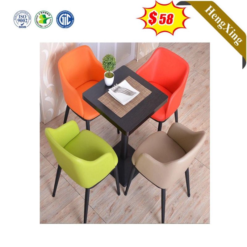Modern Style Coffee Shop Hotel Dining Furniture Set Iron Leather Chair Wooden Dinging Table
