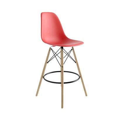 Unique Design Modern Furniture Hotel High Stool Red PP Bar Chair Solid Wood Metal Frame Wholesale Commercial Bar Chair