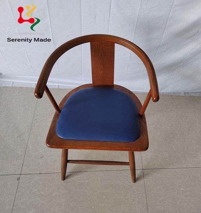 Wholesale Antique Design High Quality Restaurant Home Dining Room Solid Wood PU Leather Seat Dining Chair with Armrest