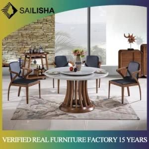 Round Rotating Dining Table and Chair Set for Home Nordic Solid Wood Furniture Wooden Restaurant Table