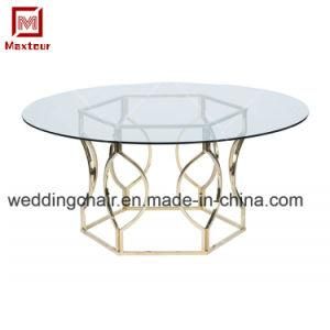 Fashion Design Stainless Steel Frame Round Dining Table with Tempered Glass Top for Events Banquet