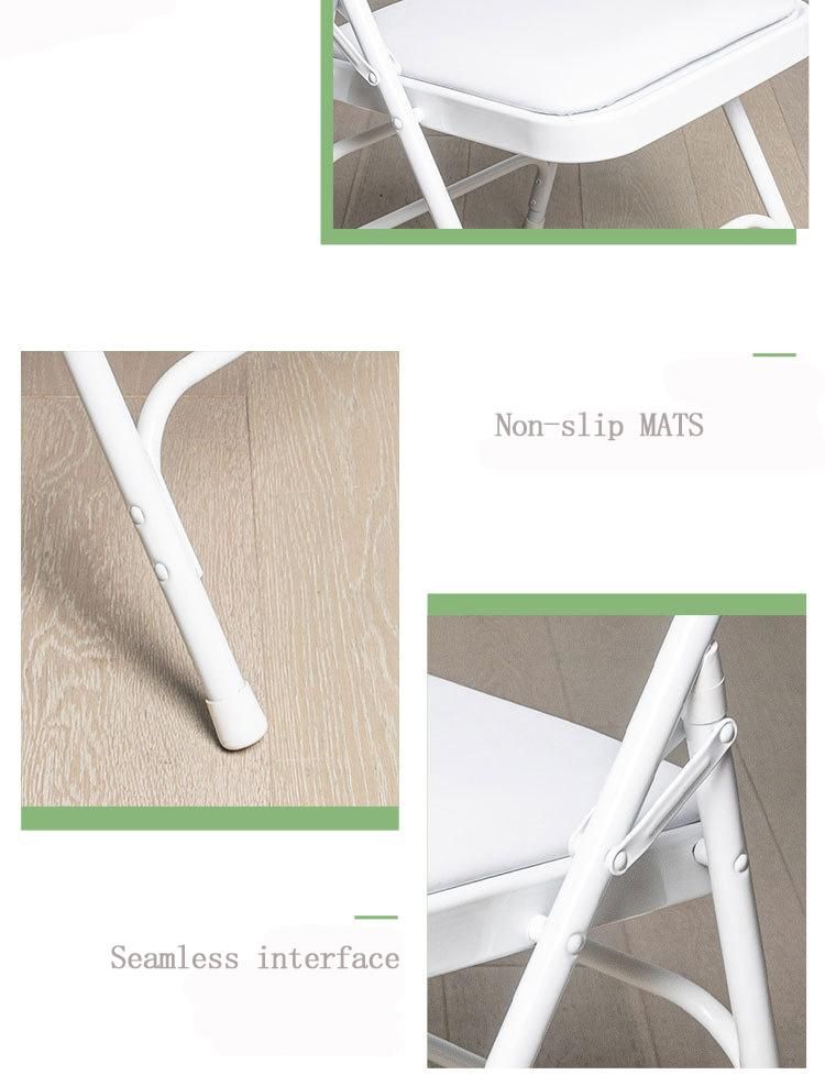 Nordic Outdoor Furniture Folding Chair Upholstered Back PU Design Metal Frame Modern Portable Stool Foldable White