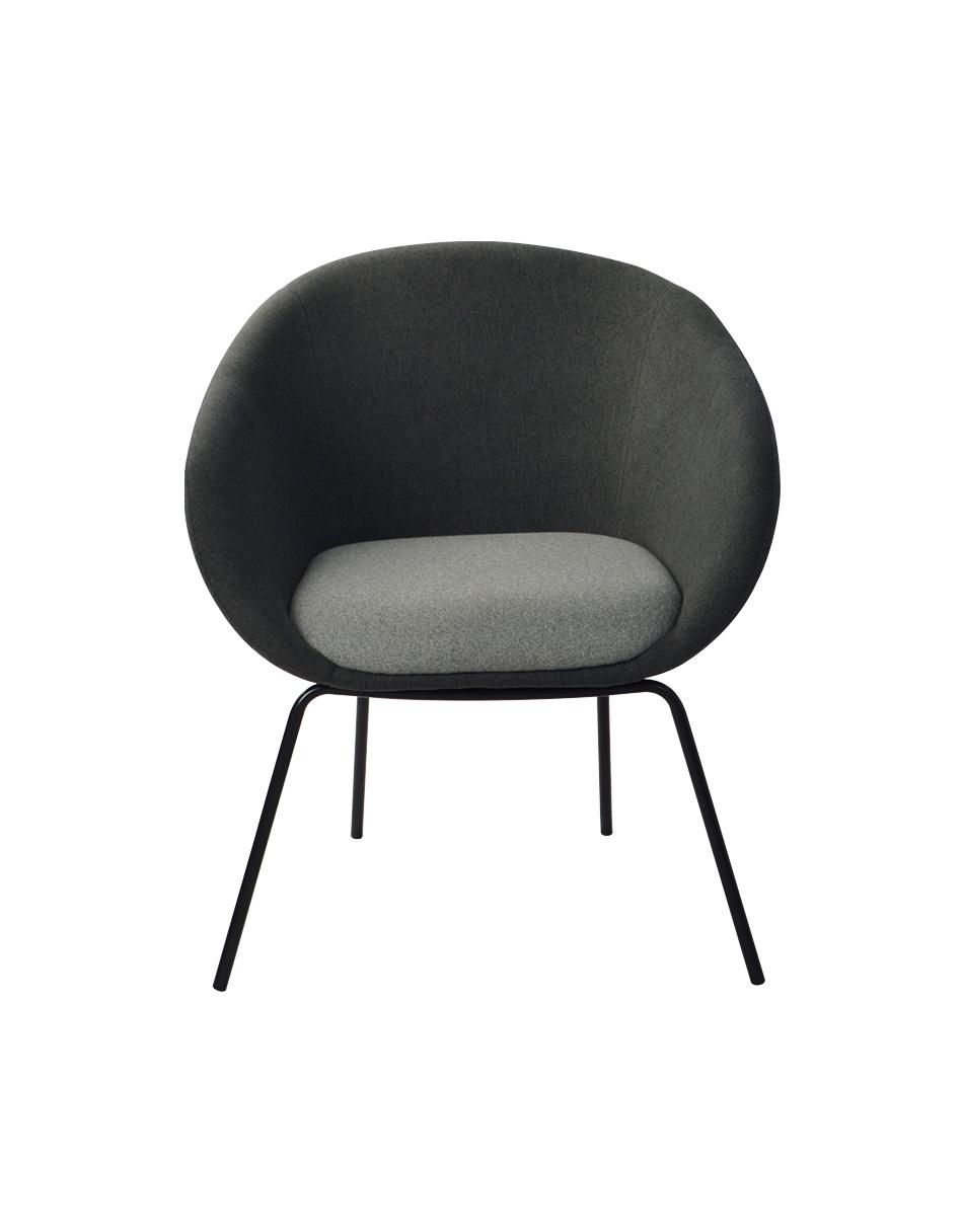 Dark Fabric Frame X-Cross Metal Base Leisure Armchair with Light Grey Cushion for Coffee Shop Use