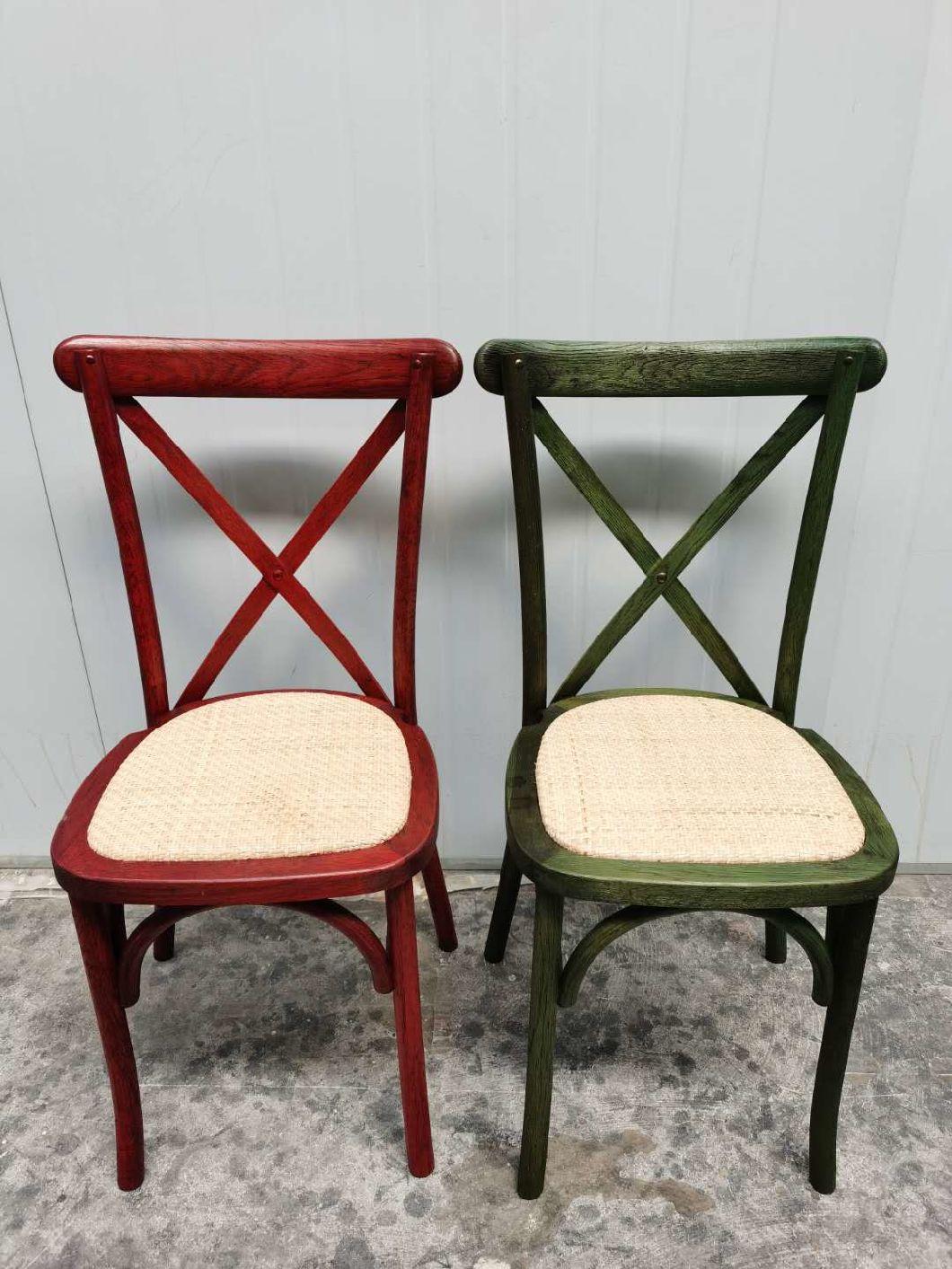 Event Hire Furniture Stackable Crossback Wood Chair with Rattan Seat