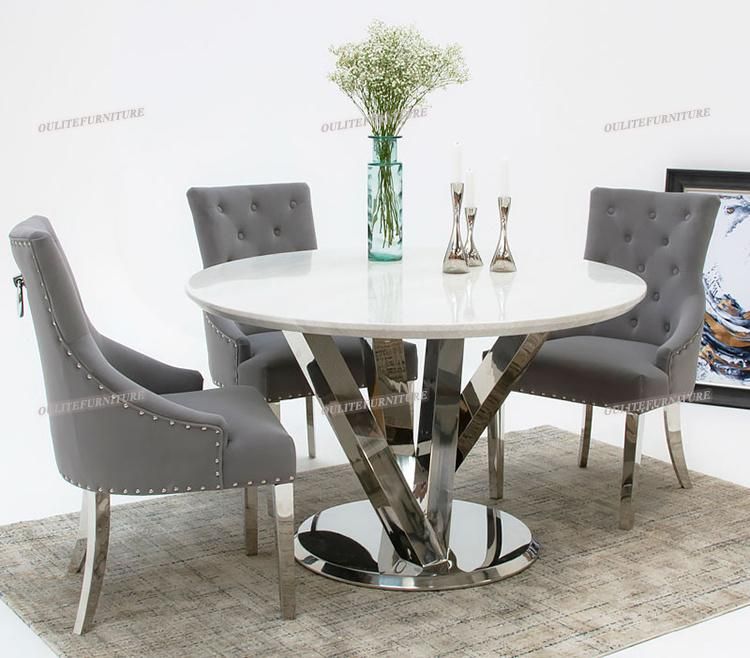 Dining Room Furniture Grey Velvet Knocker Back Dining Chair for Home