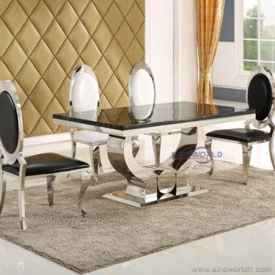 Modern Home Restaurant Furniture Set Stainless Steel Marble Dining Room Table