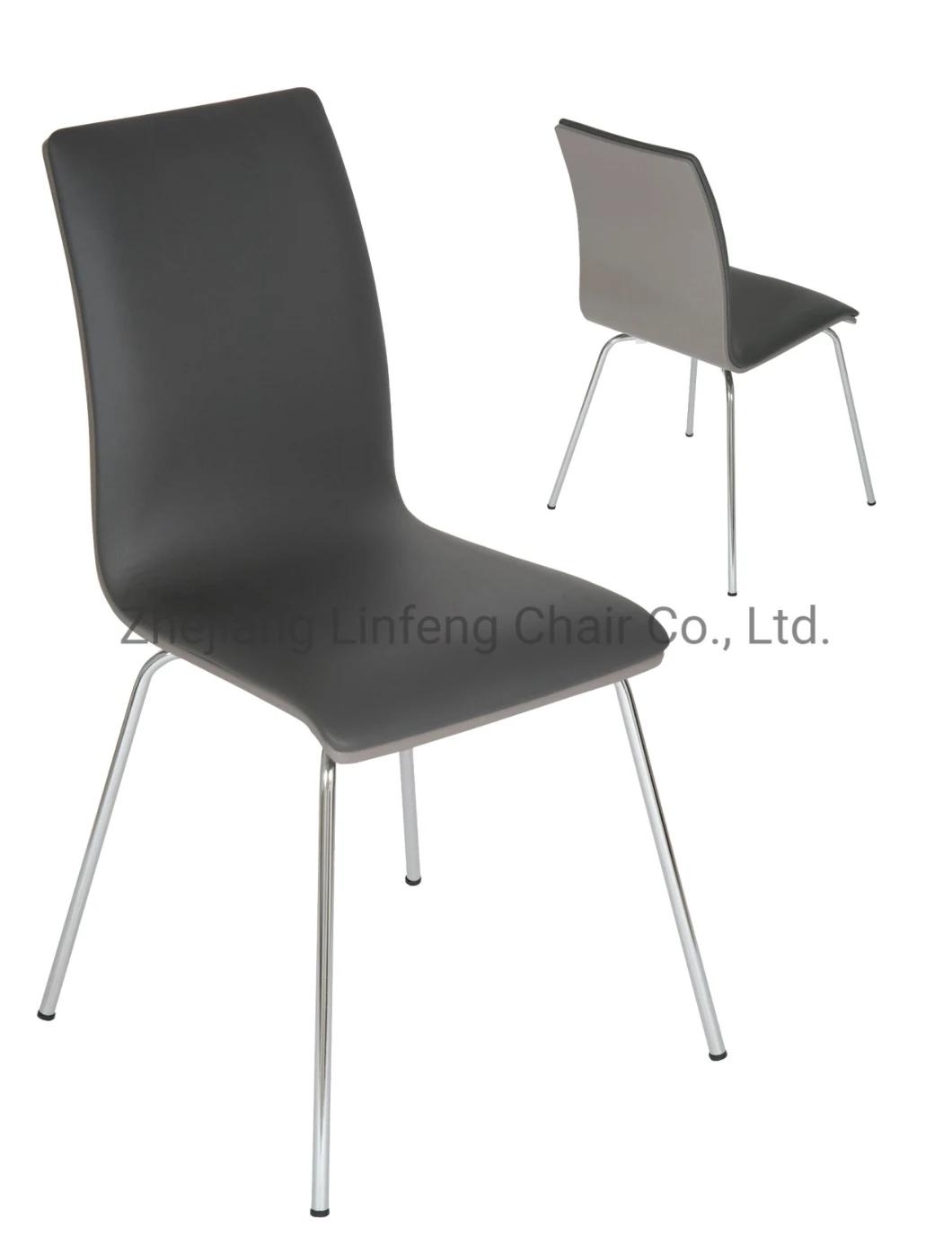 Simple Black Leather Bentwood High Back Metal Legs Dining Chair
