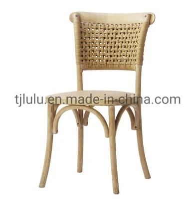 Whole Sales Factory Selling Wedding Event Party Wood Dining Chair Rental Rattan Cane Back Wicker Cross Back for Restaurant Cafe Shop