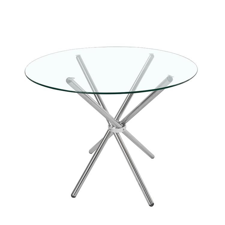 Tempered Glass Round Dining Table with Shiny Stainless Steel Legs