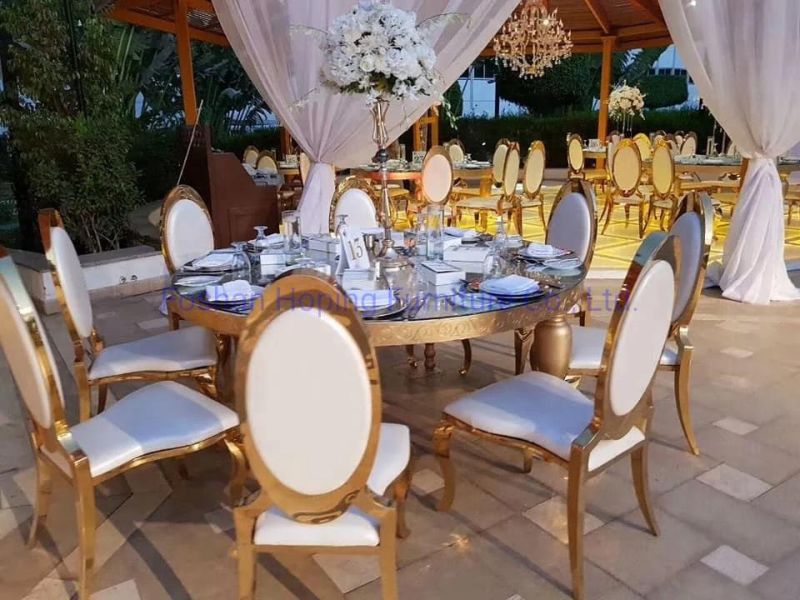 Modern Wedding Furniture White PU Leather Royal Stainless Steel Rose Gold King Throne Dining Chair for Home Furniture