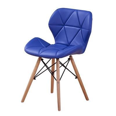 Cheap Price Modern Leisure Chair, Blue Leather Seat and Wooden Leg Dining Chair, Soft Comfortable Chair