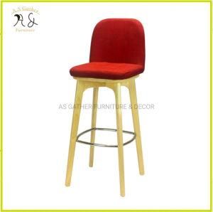 Nordic High Wooden Kitchen Fabric Upholstery Tall Bar Chair Wooden Solid Wood
