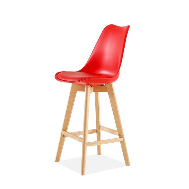Bar Chairs Modern with Special Wooden Legs Plastic Backrest Upholstered Red Bar Chairs