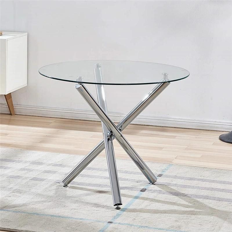 Stainless Steel Transparent Glass Top Dining Table for Kitchen