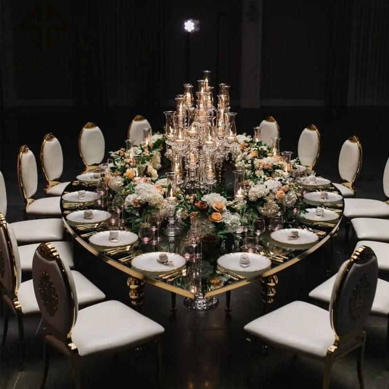 Factory Event Furniture Stainless Steel Frame Glass Top Wedding Banquet Oval Shape Dining Table Wedding Cake Tables