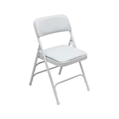 Nordic Outdoor Furniture Folding Chair Upholstered Back PU Design Metal Frame Modern Portable Stool Foldable White