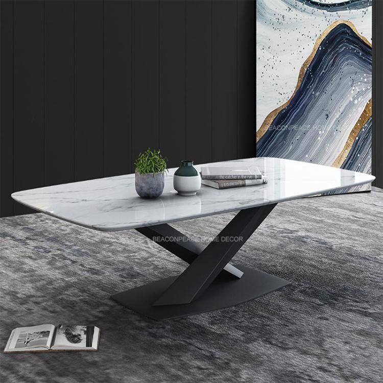 Simplicity White Marble Top Metal Base Dining Table