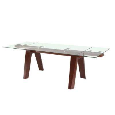 10mm Glass Top Heat Transfer Printing Wooden Grain Dining Table