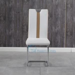 White Elegant Leather Upholstered Seat with High Backrest Chrome-Plated Legs Restaurant Dining Chair