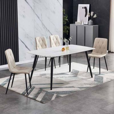 Hot Selling Furniture Restaurant Sintered Stone Marble Top Dining Table Rectangular Dining Table White Marble Ceramic Top Dining Table