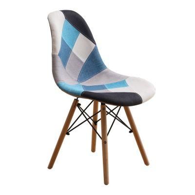 Home Furniture Modern Patchwork Coffee Shop Lounge Dining Chair with Wooden Legs