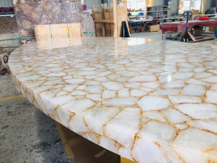 White Crystal Onyx Gemstone Furniture Dining Room Dinner Table