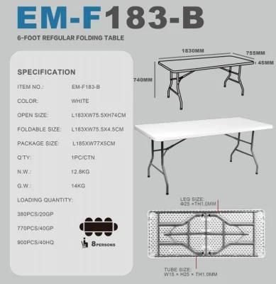 EU Standard White Cheap 6 Feet Plastic Resin HDPE Folding BBQ Grill Camping Restaurant Table -1.83 Meter