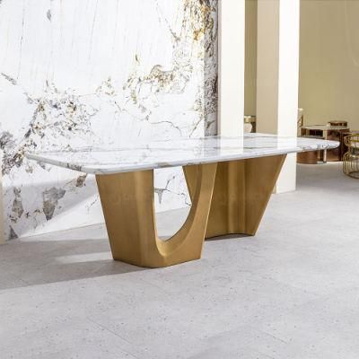 Custom Gold Stainless Steel Marble Luxury Wedding Hotel Dining Table
