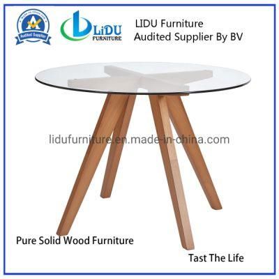 Furniture Glass Coffee Table with Wooden Legs Dining Room Set