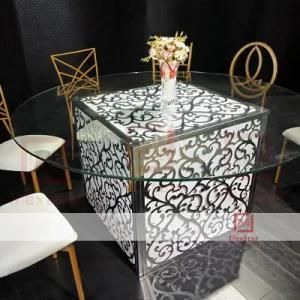 Round Mirror Wedding Table for Hotel with Lights