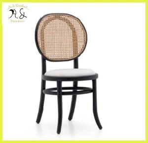 New Arrival Round Back Natural Wicker Black Timber Dining Room Chair