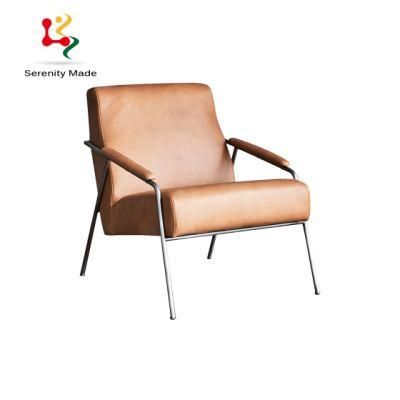Modern Coffee Shop Furniture Metal Leather Cushion Leisure Lounge Armchairs