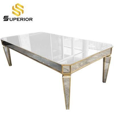 China Manufacturer Wholesale Outdoor Wedding Metal Frame Mirrored Glass Dining Table