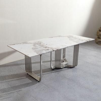 China Manufacturing Silver Chrome Center Marble Dining Table