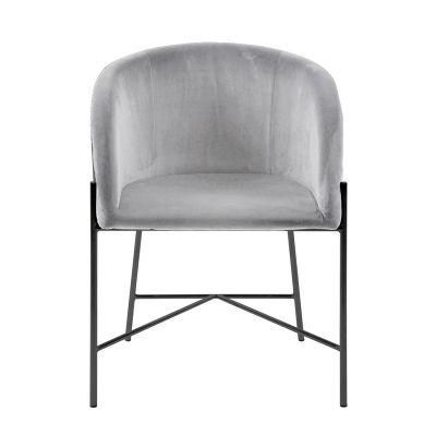 Popular Fabric Modern MID Back Blue Arm Dining Chair with Black Legs